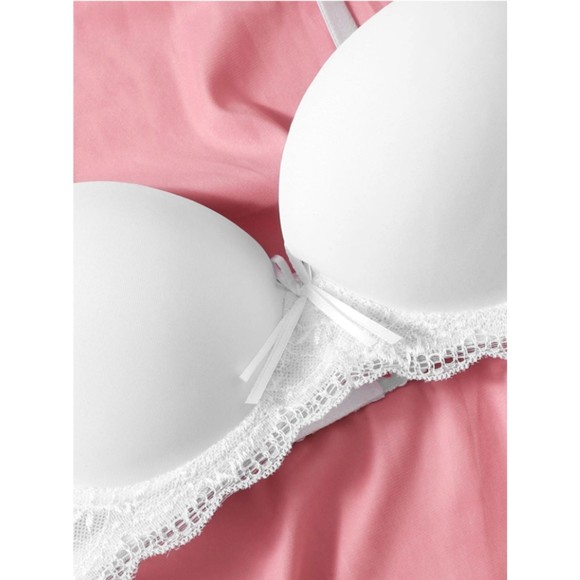 Large Size 10 White Contrast Lace Push UP Underwire Lingerie Set - Picture 4 of 5